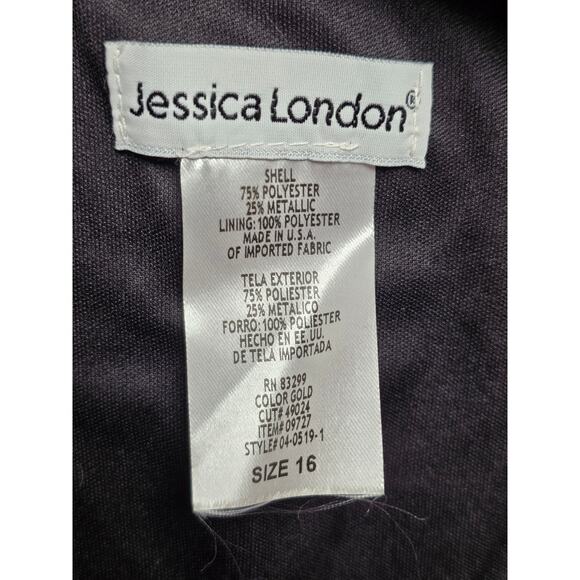 Jessica London Womens Size 16 Cocktail Dress Metallic Gold Knee Length Stretch - Picture 5 of 9